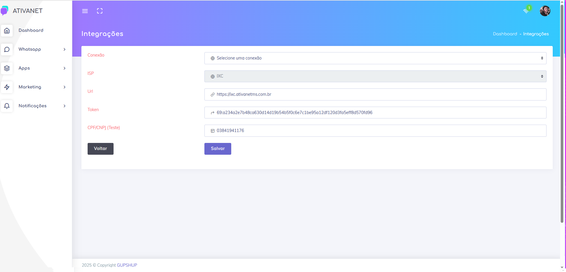Configuração de integração IXCSoft